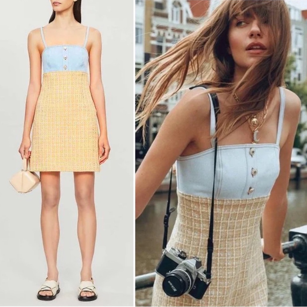 Sandro Two-Tone Mini Dress In Light Blue And Beige